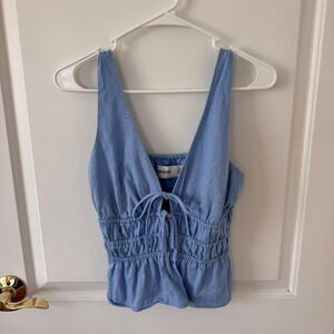 Hollister Linen Blend Tie Up Ruffle Tank Small
